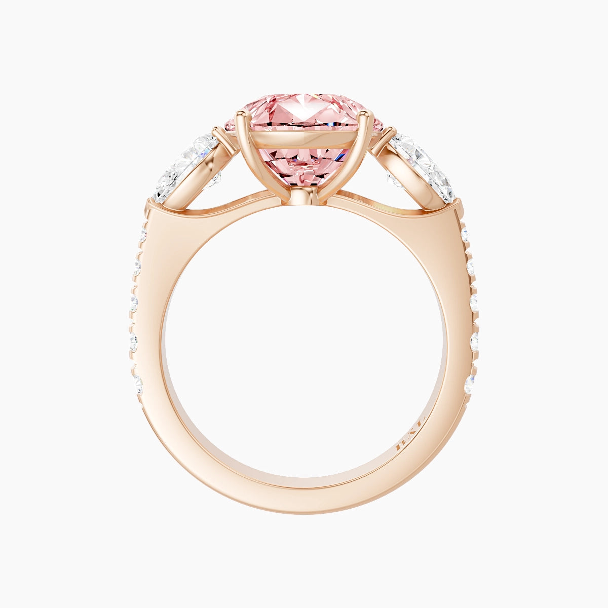 Classic Pear Trilogy with Reverse Shank | 18k Rose Gold 5 ct Pear Pink Lab Diamond Ring