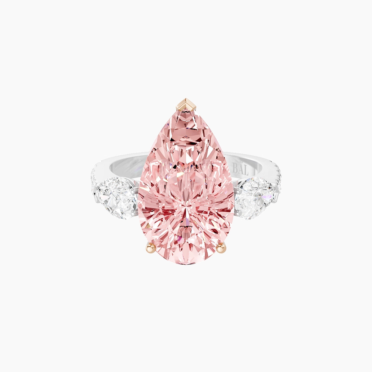 Classic Pear Trilogy with Reverse Shank | 18k White & Rose Gold 5 ct Pear Pink Lab Diamond Ring