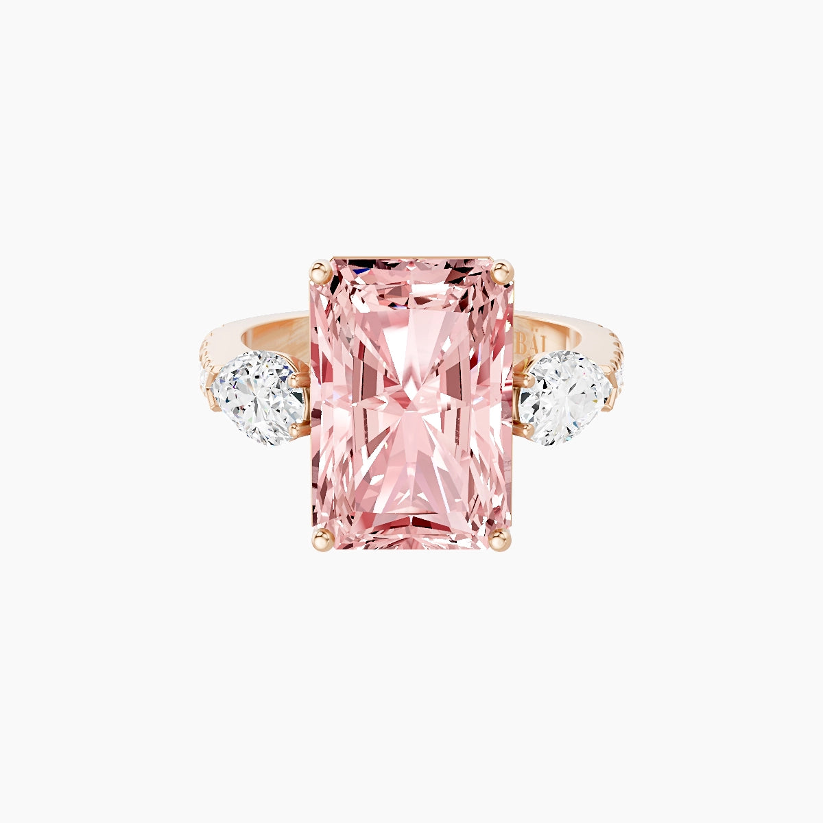 Classic Pear Trilogy with Reverse Shank | 18k Rose Gold 5 ct Radiant Pink Lab Diamond Ring