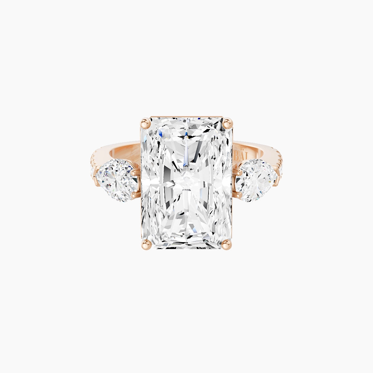 Classic Pear Trilogy with Reverse Shank | 18k Rose Gold 5 ct Radiant White Lab Diamond Ring
