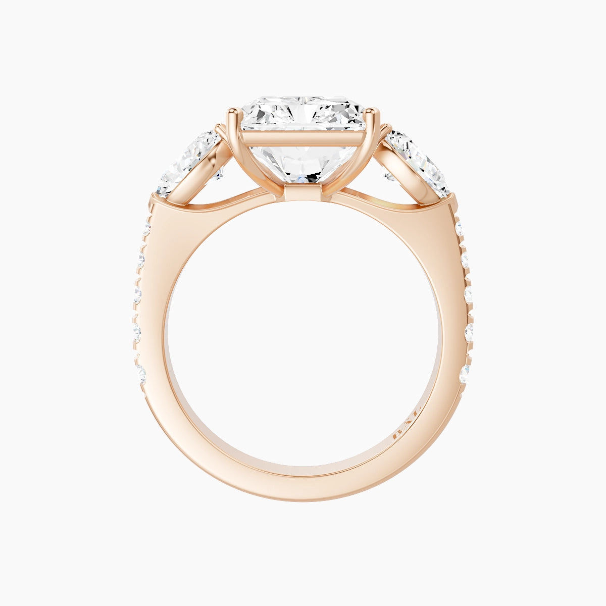Classic Pear Trilogy with Reverse Shank | 18k Rose Gold 5 ct Radiant White Lab Diamond Ring