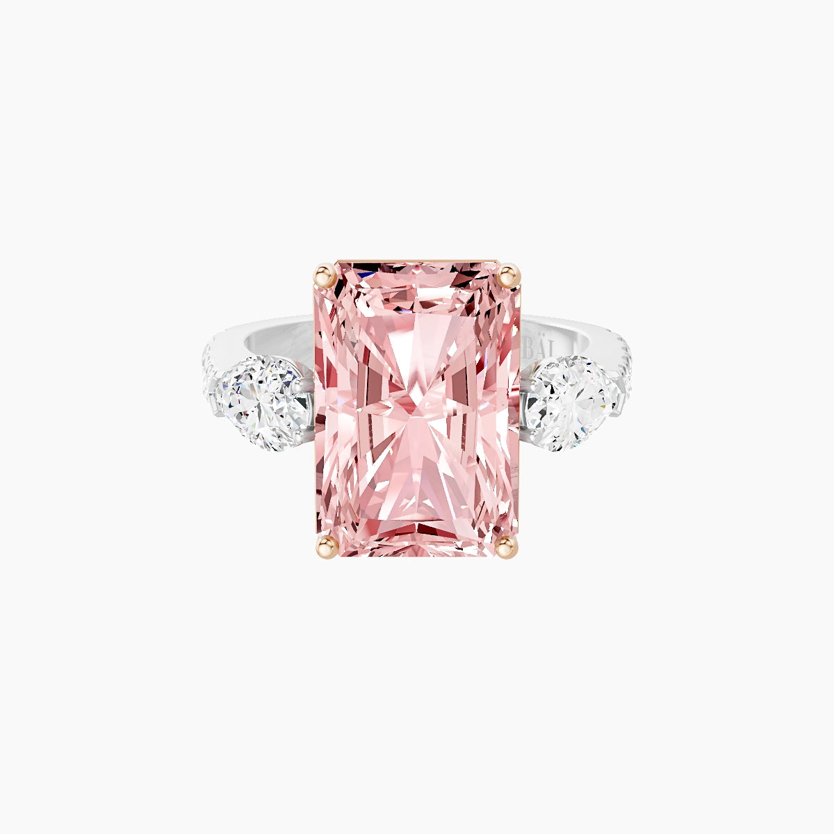 Classic Pear Trilogy with Reverse Shank | 18k White & Rose Gold 5 ct Radiant Pink Lab Diamond Ring