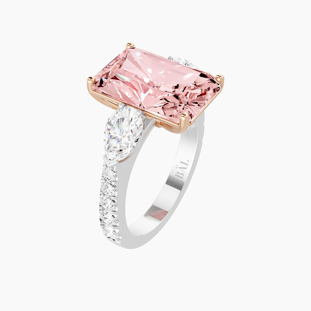 Classic Pear Trilogy with Reverse Shank | 18k White & Rose Gold 5 ct Radiant Pink Lab Diamond Ring