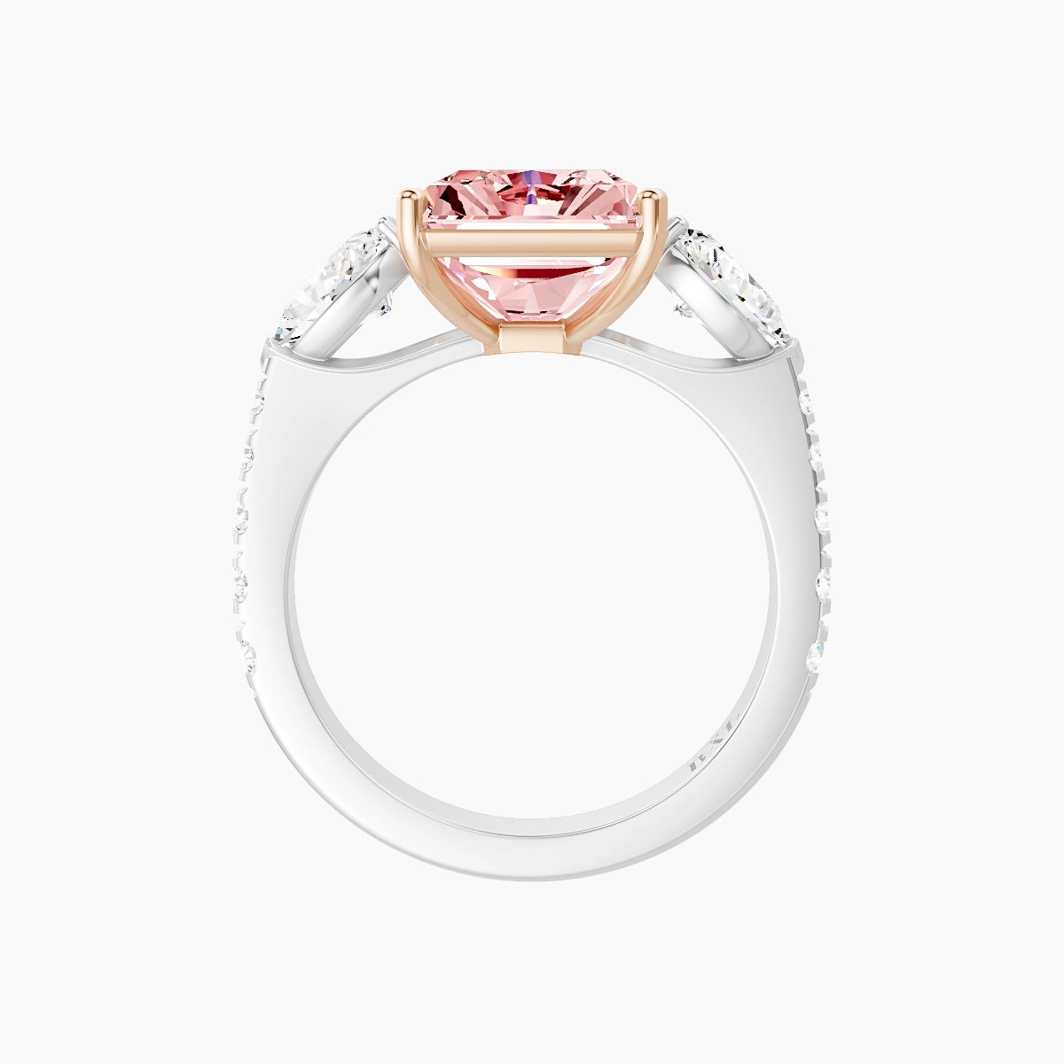 Classic Pear Trilogy with Reverse Shank | 18k White & Rose Gold 5 ct Radiant Pink Lab Diamond Ring