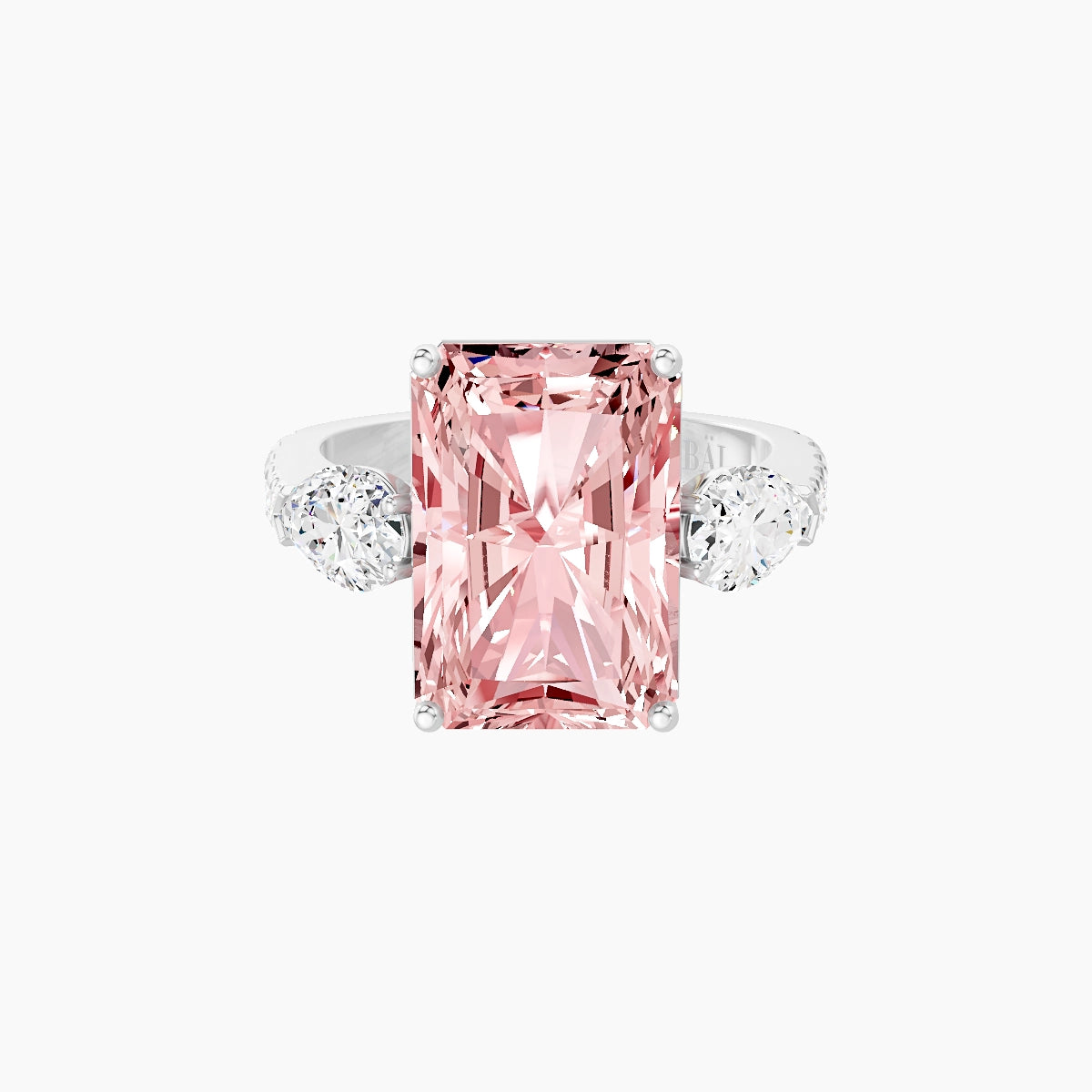 Classic Pear Trilogy with Reverse Shank | 18k White Gold 5 ct Radiant Pink Lab Diamond Ring