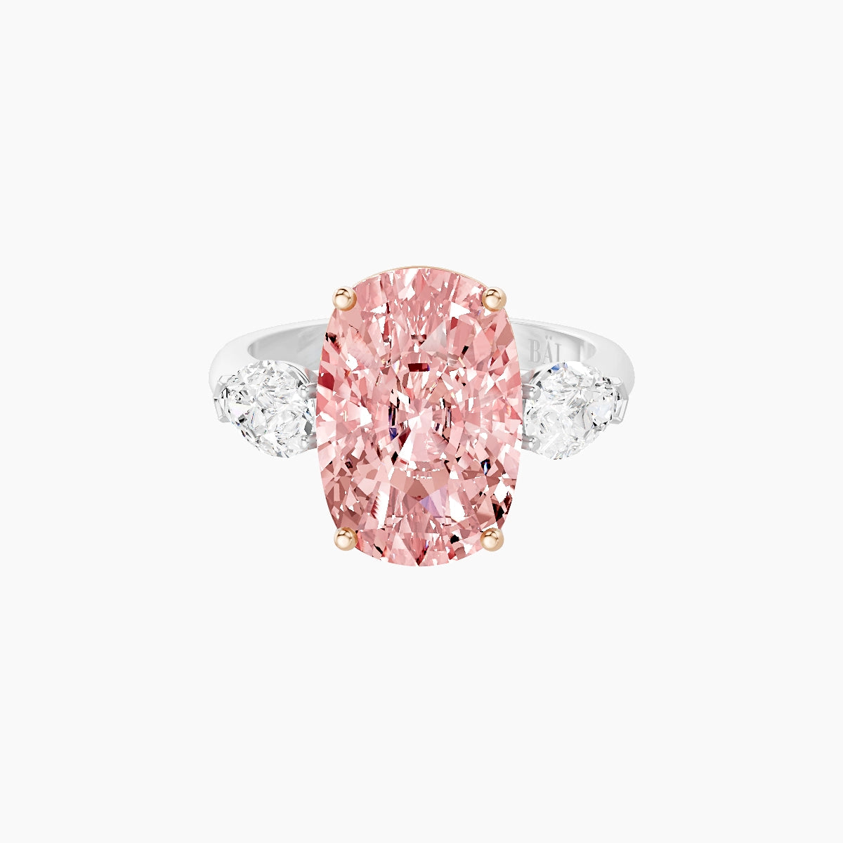 Classic Pear Trilogy | 18k White & Rose Gold 5 ct Cushion Pink Lab Diamond Ring