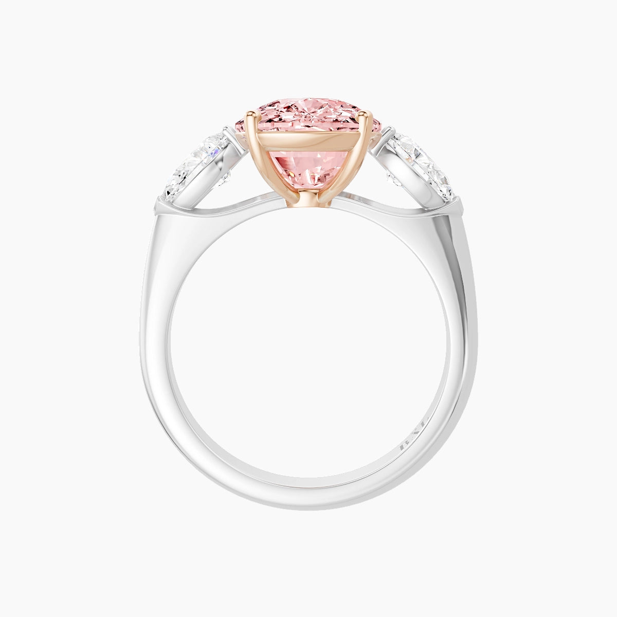 Classic Pear Trilogy | 18k White & Rose Gold 5 ct Cushion Pink Lab Diamond Ring