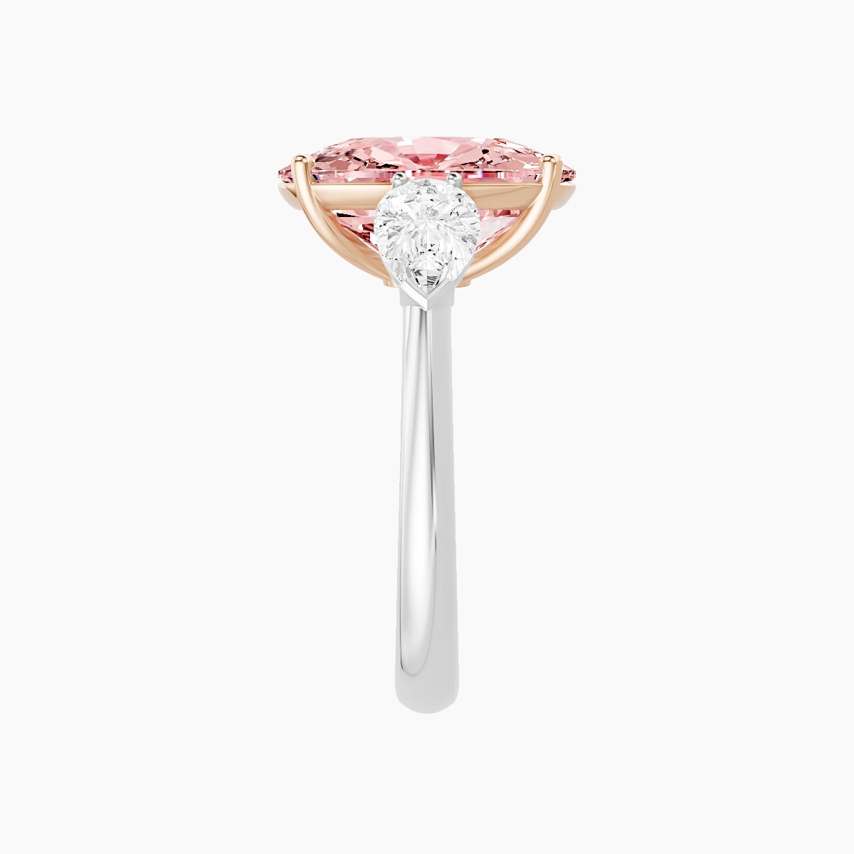 Classic Pear Trilogy | 18k White & Rose Gold 5 ct Cushion Pink Lab Diamond Ring