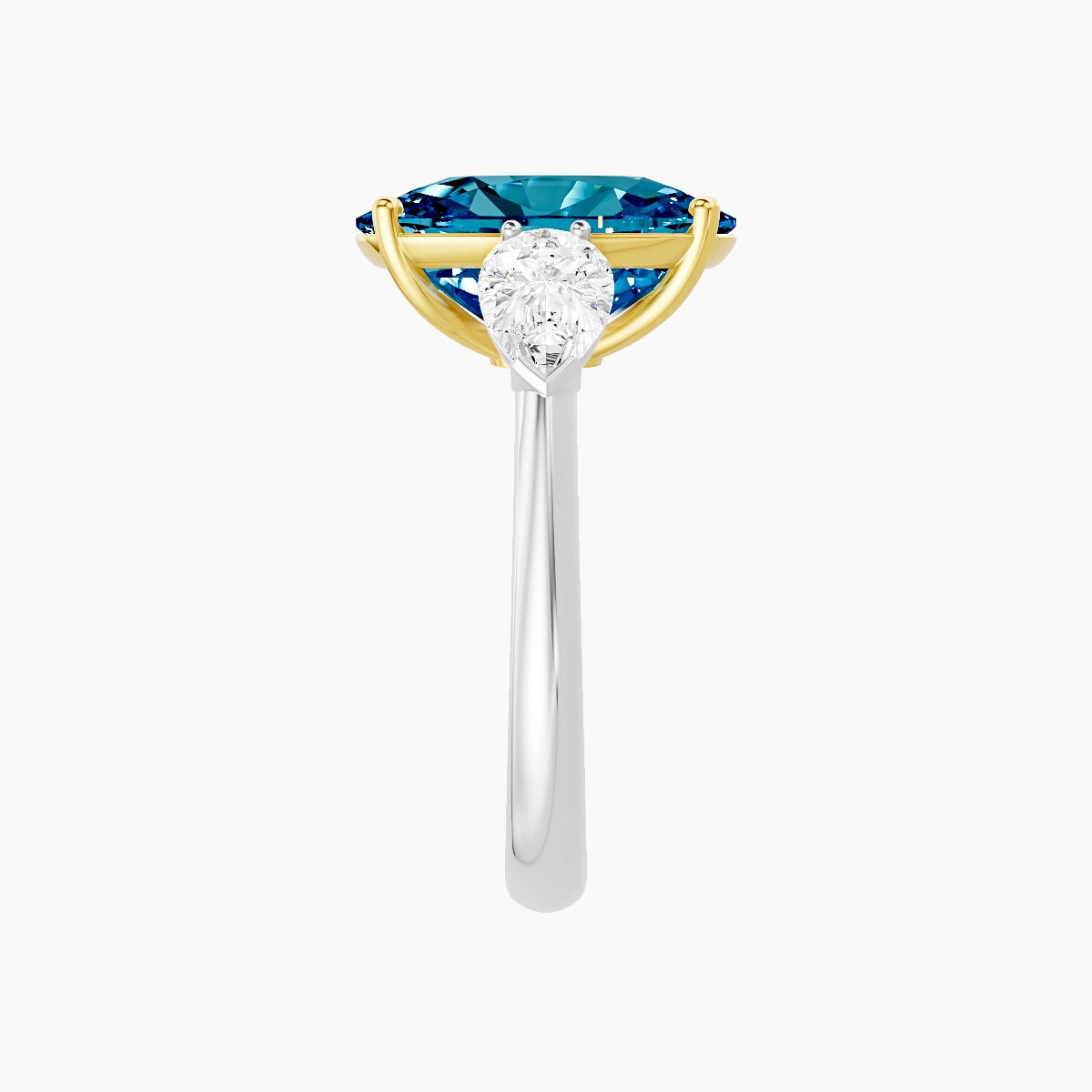 Classic Pear Trilogy | 18k White & Yellow Gold 5 ct Cushion Blue Lab Diamond Ring