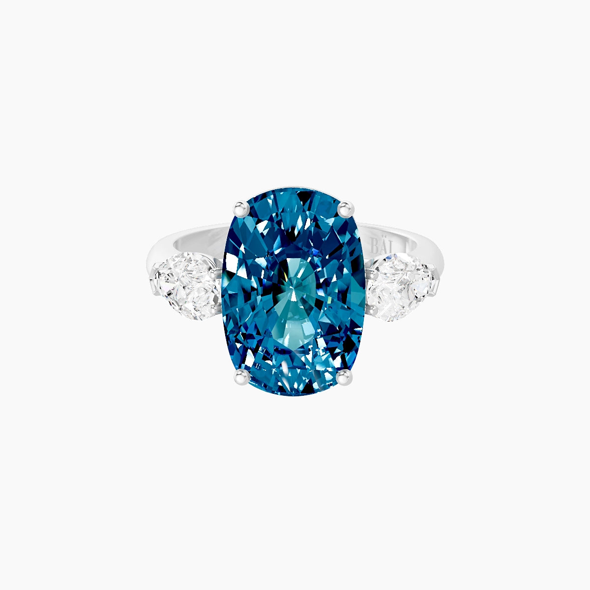 Classic Pear Trilogy | 18k White Gold 5 ct Cushion Blue Lab Diamond Ring
