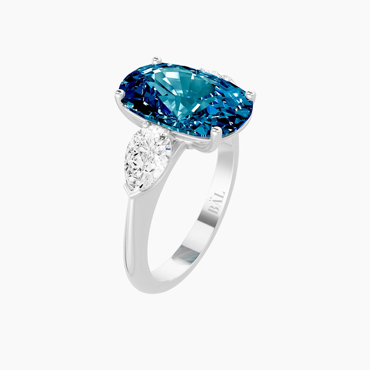 Classic Pear Trilogy | 18k White Gold 5 ct Cushion Blue Lab Diamond Ring