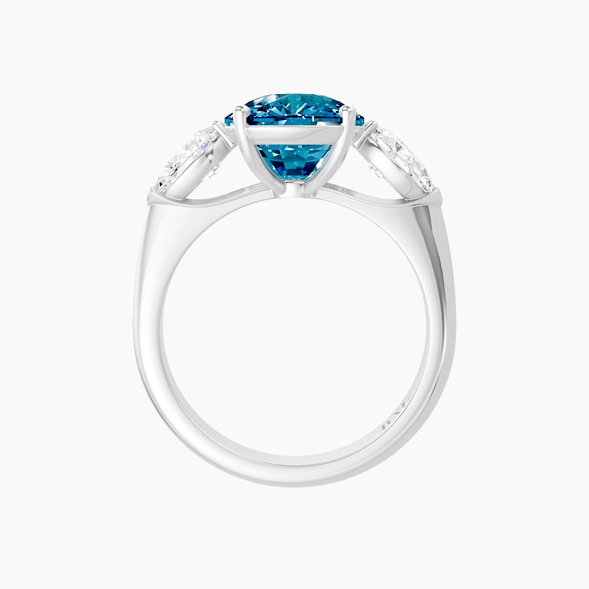 Classic Pear Trilogy | 18k White Gold 5 ct Cushion Blue Lab Diamond Ring