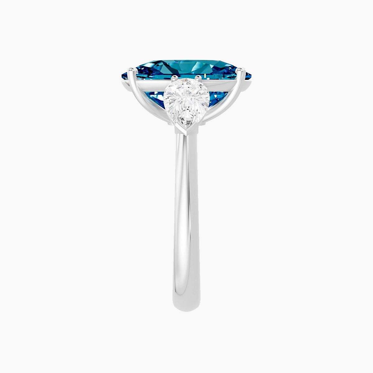 Classic Pear Trilogy | 18k White Gold 5 ct Cushion Blue Lab Diamond Ring