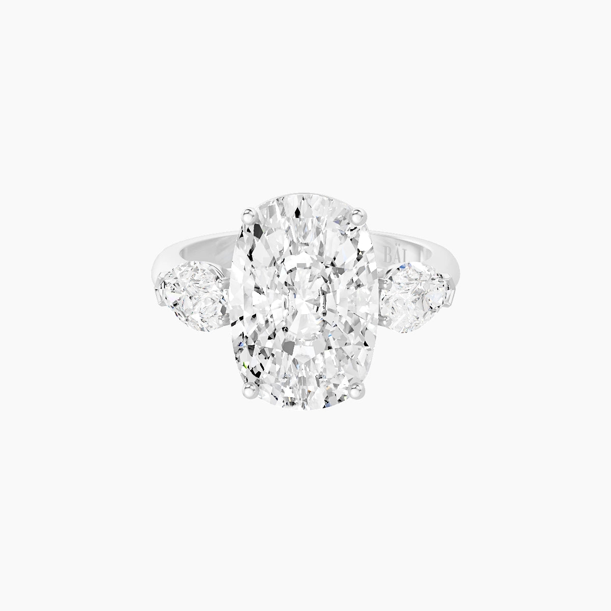 Classic Pear Trilogy | 18k White Gold 5 ct Cushion White Lab Diamond Ring