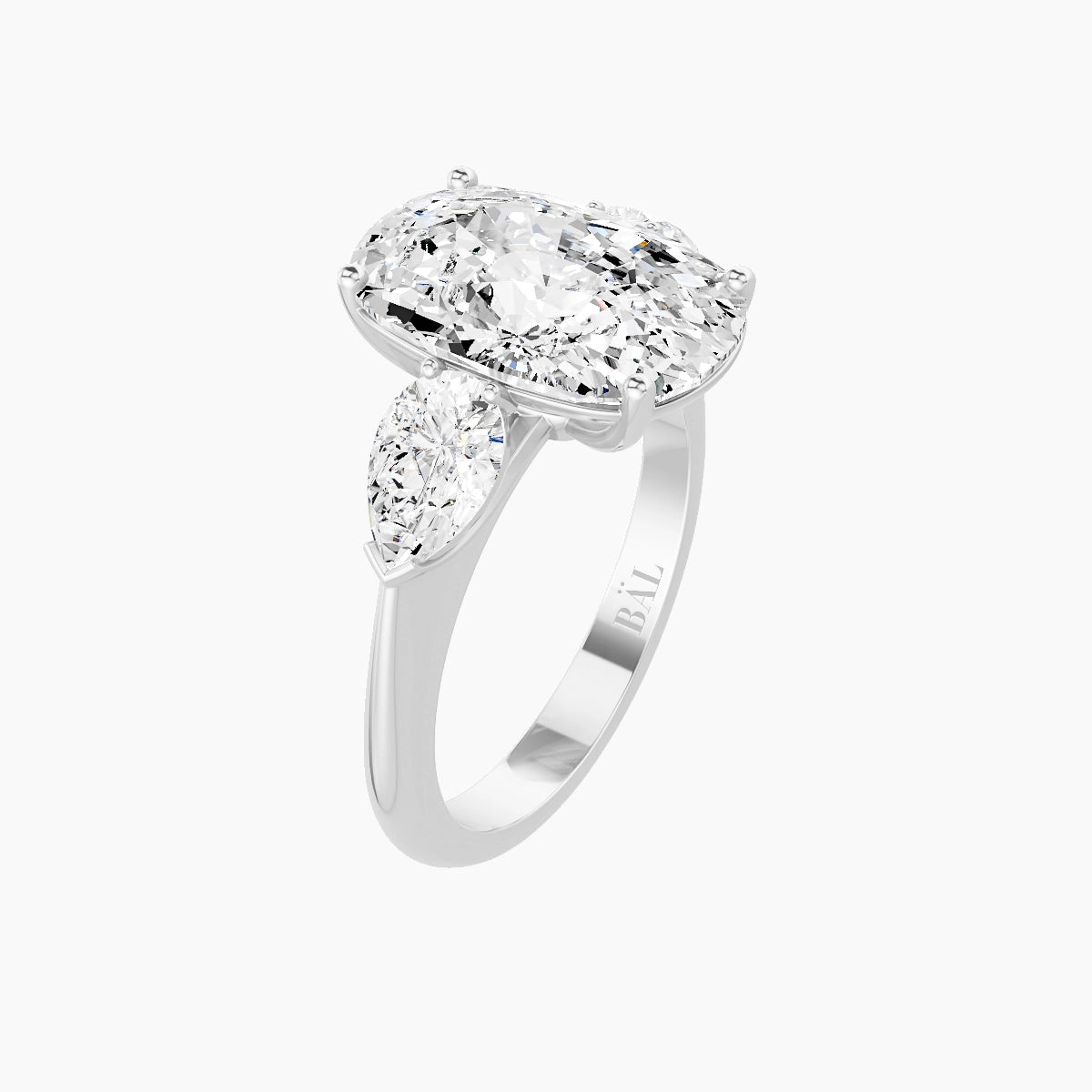 Classic Pear Trilogy | 18k White Gold 5 ct Cushion White Lab Diamond Ring