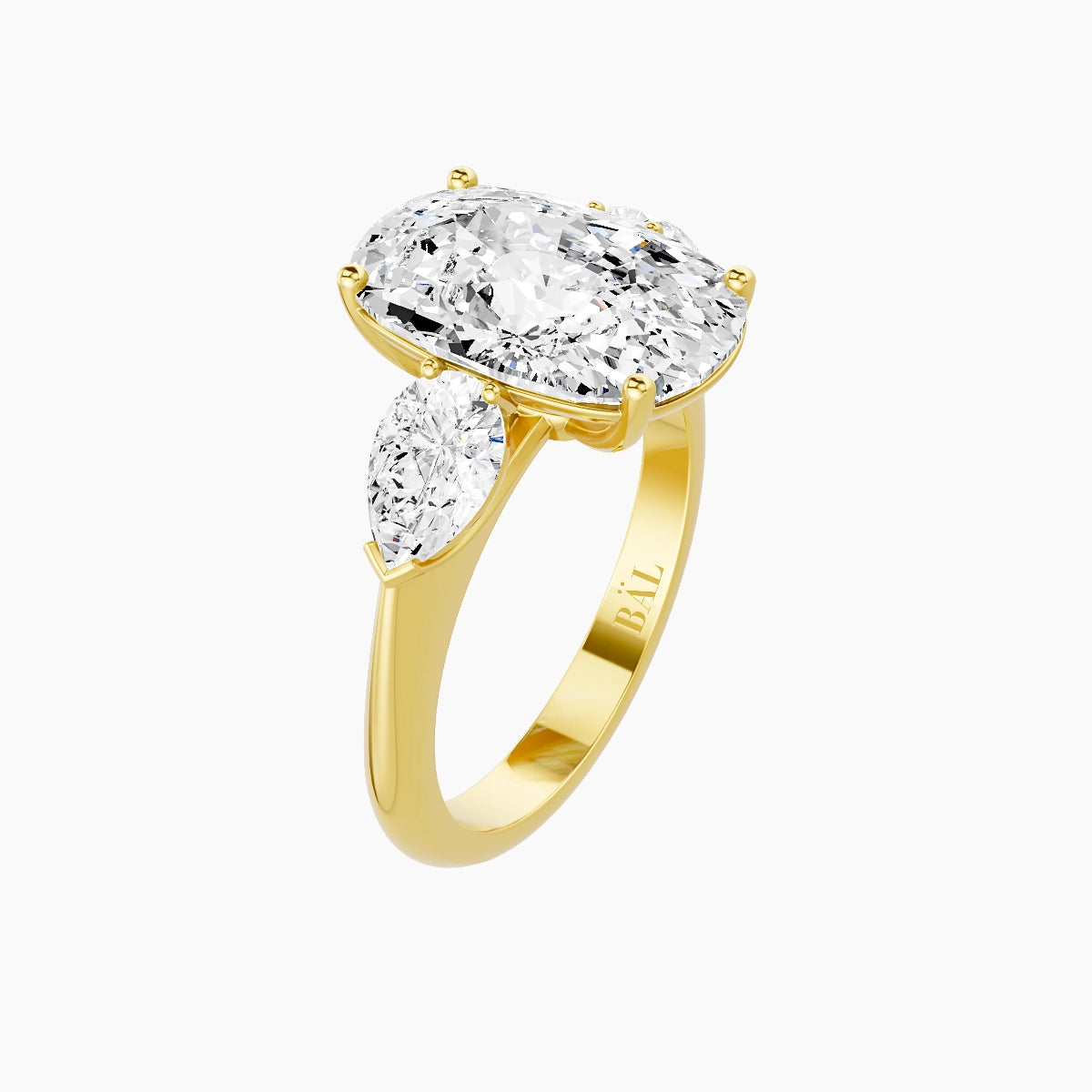 Classic Pear Trilogy | 18k Yellow Gold 5 ct Cushion White Lab Diamond Ring