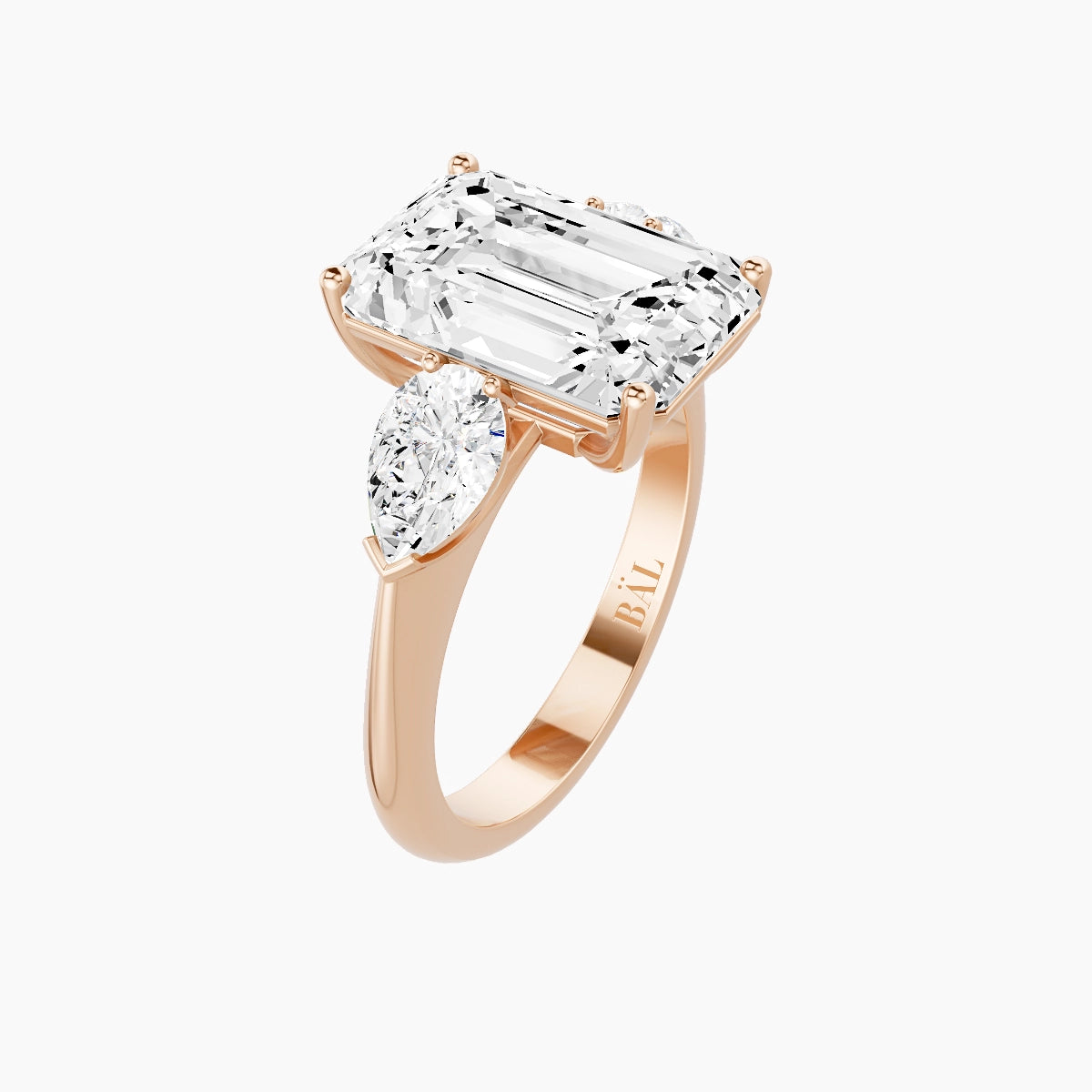 Classic Pear Trilogy | 18k Rose Gold 5 ct Emerald White Lab Diamond Ring