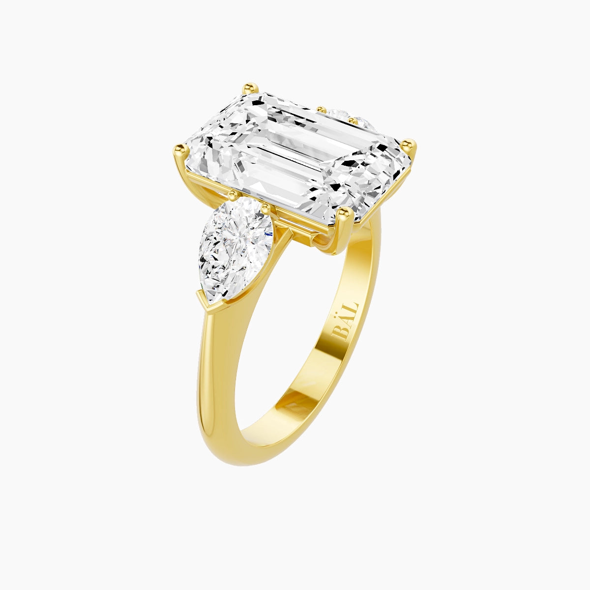 Classic Pear Trilogy | 18k Yellow Gold 5 ct Emerald White Lab Diamond Ring