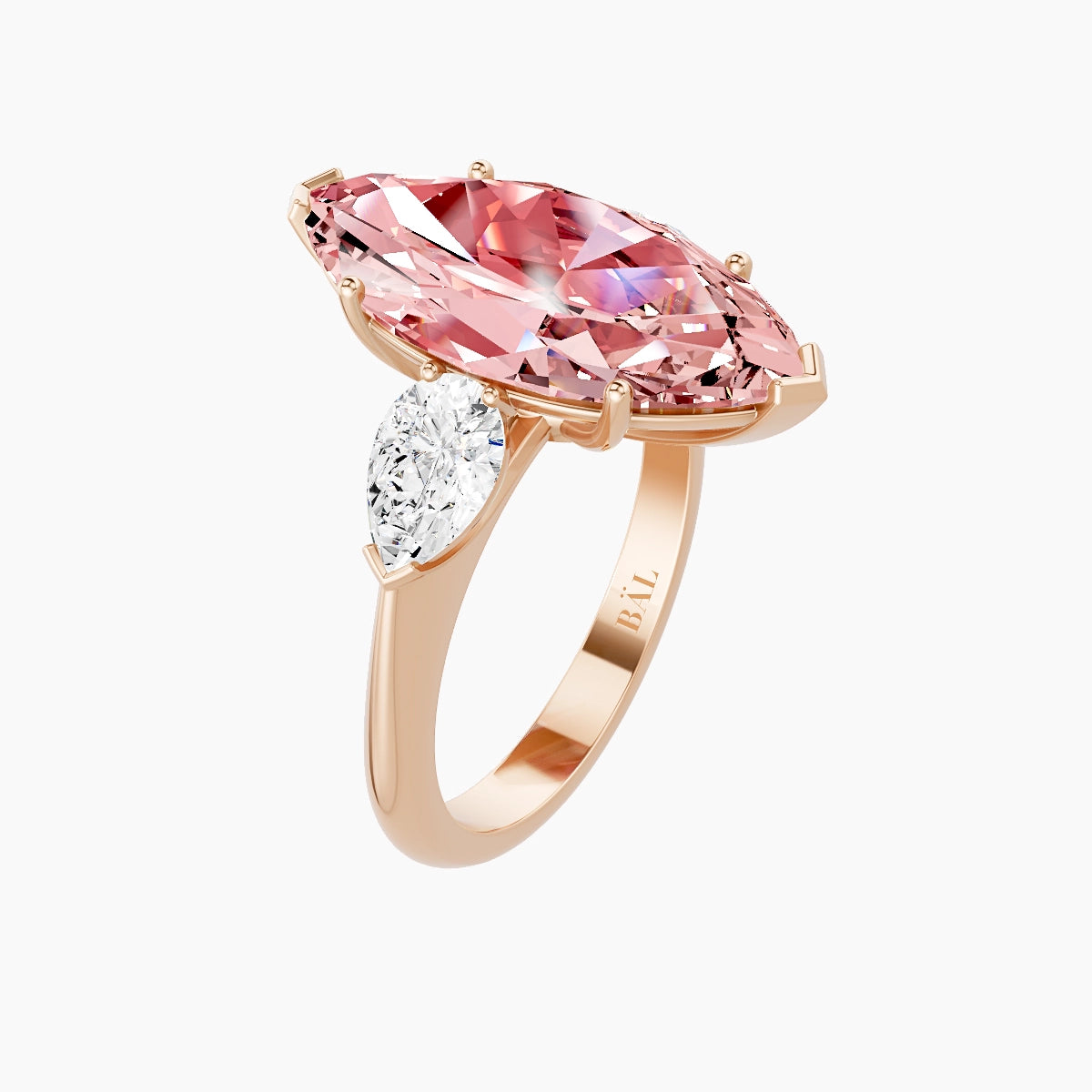 Classic Pear Trilogy | 18k Rose Gold 5 ct Marquise Pink Lab Diamond Ring