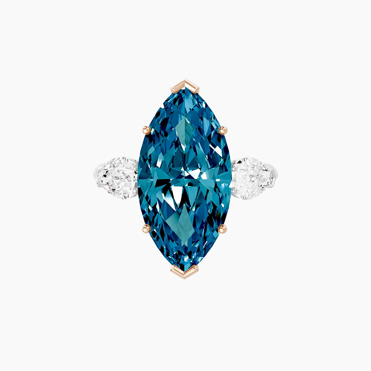 Classic Pear Trilogy | 18k White & Rose Gold 5 ct Marquise Blue Lab Diamond Ring