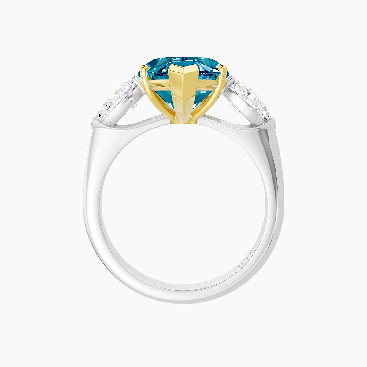 Classic Pear Trilogy | 18k White & Yellow Gold 5 ct Marquise Blue Lab Diamond Ring