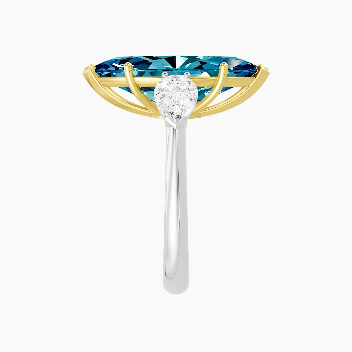 Classic Pear Trilogy | 18k White & Yellow Gold 5 ct Marquise Blue Lab Diamond Ring
