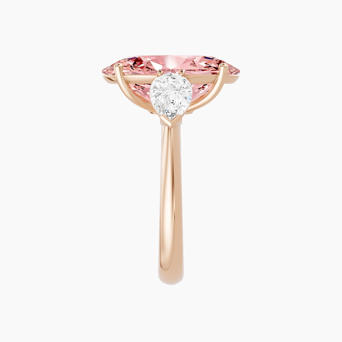 Classic Pear Trilogy | 18k Rose Gold 5 ct Oval Pink Lab Diamond Ring