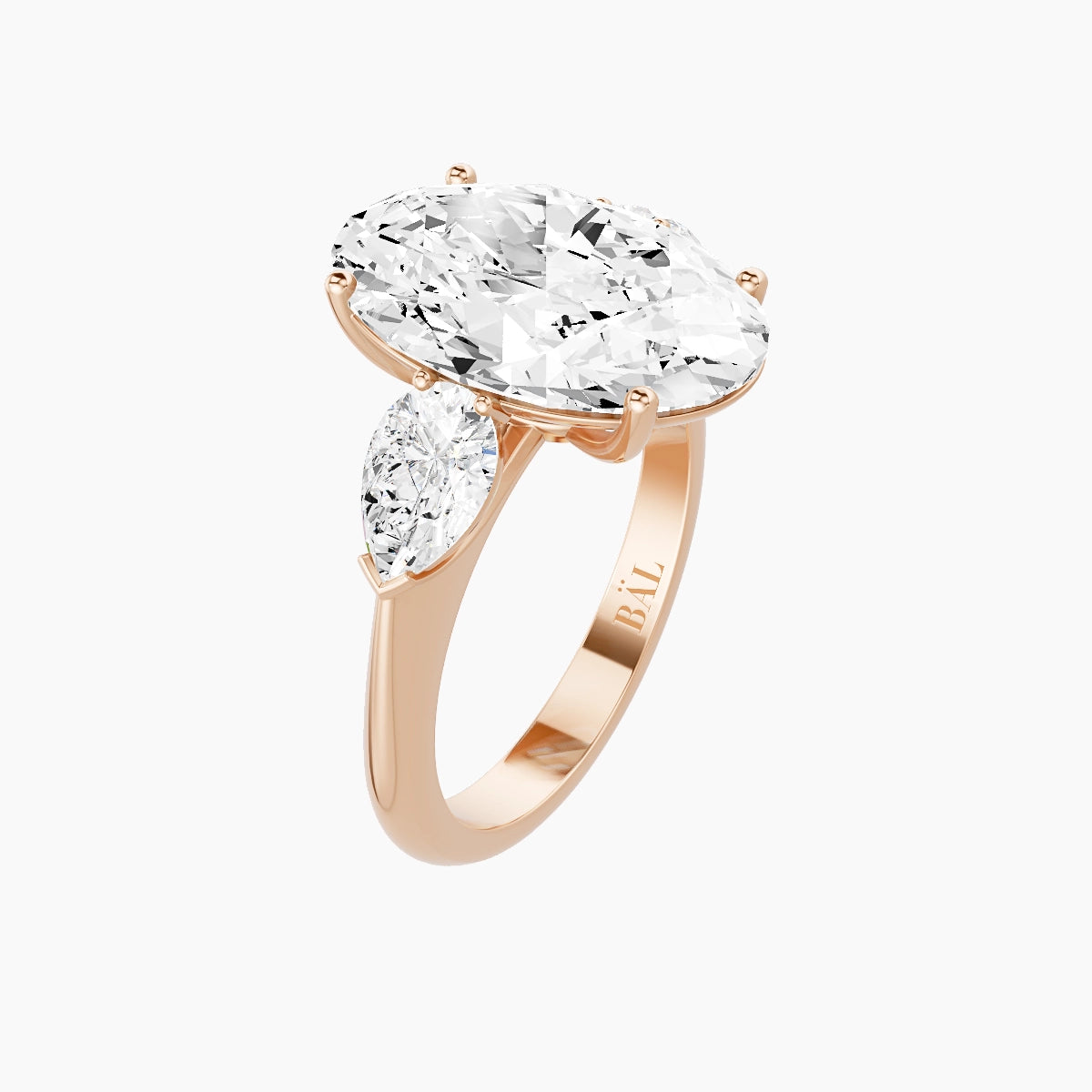 Classic Pear Trilogy | 18k Rose Gold 5 ct Oval White Lab Diamond Ring