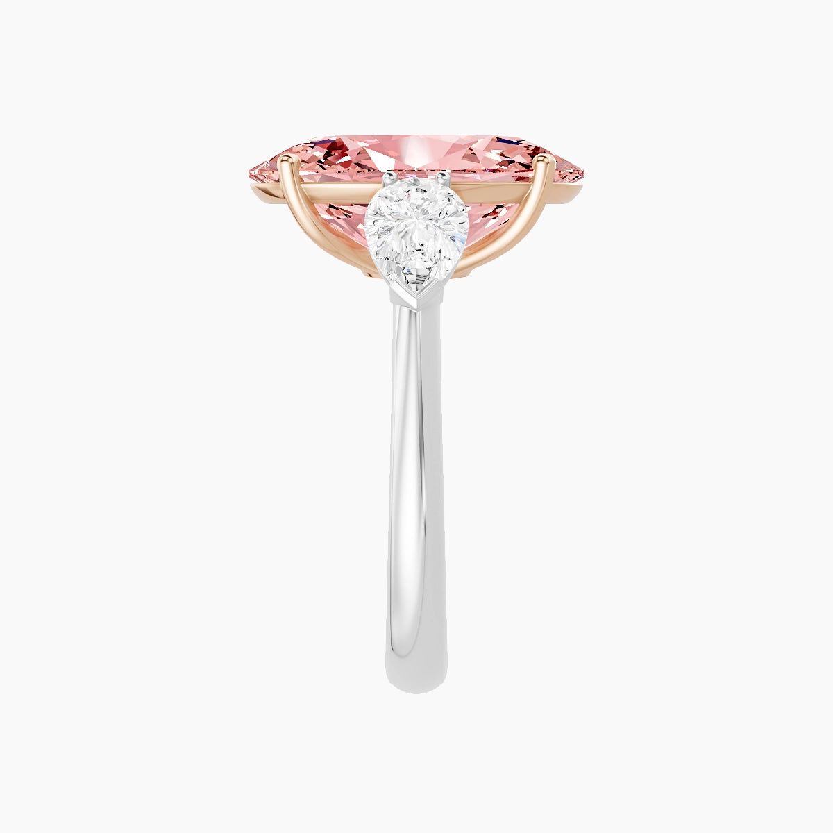 Classic Pear Trilogy | 18k White & Rose Gold 5 ct Oval Pink Lab Diamond Ring