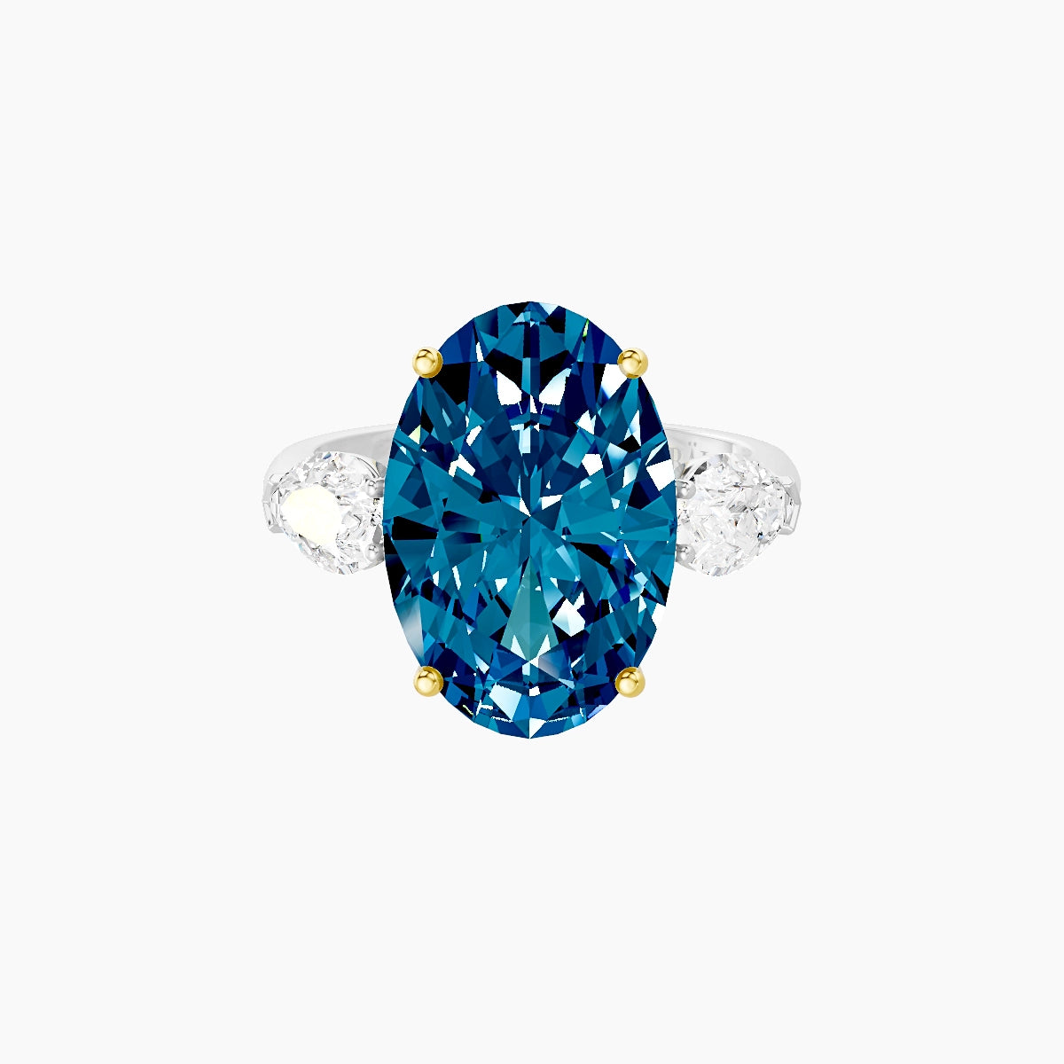 Classic Pear Trilogy | 18k White & Yellow Gold 5 ct Oval Blue Lab Diamond Ring