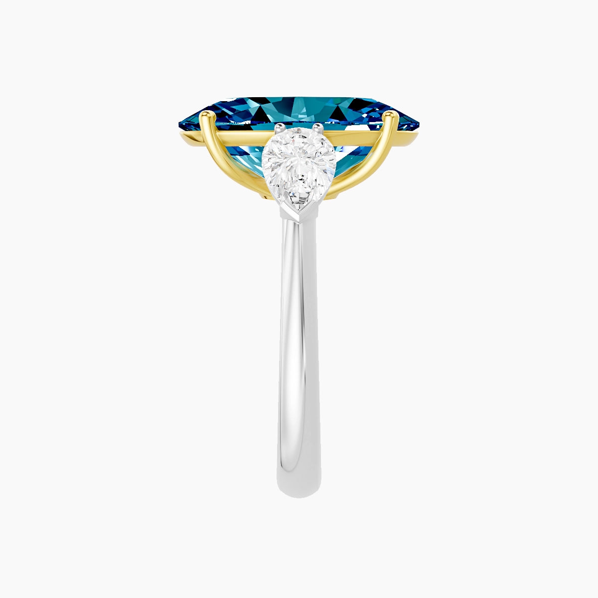 Classic Pear Trilogy | 18k White & Yellow Gold 5 ct Oval Blue Lab Diamond Ring