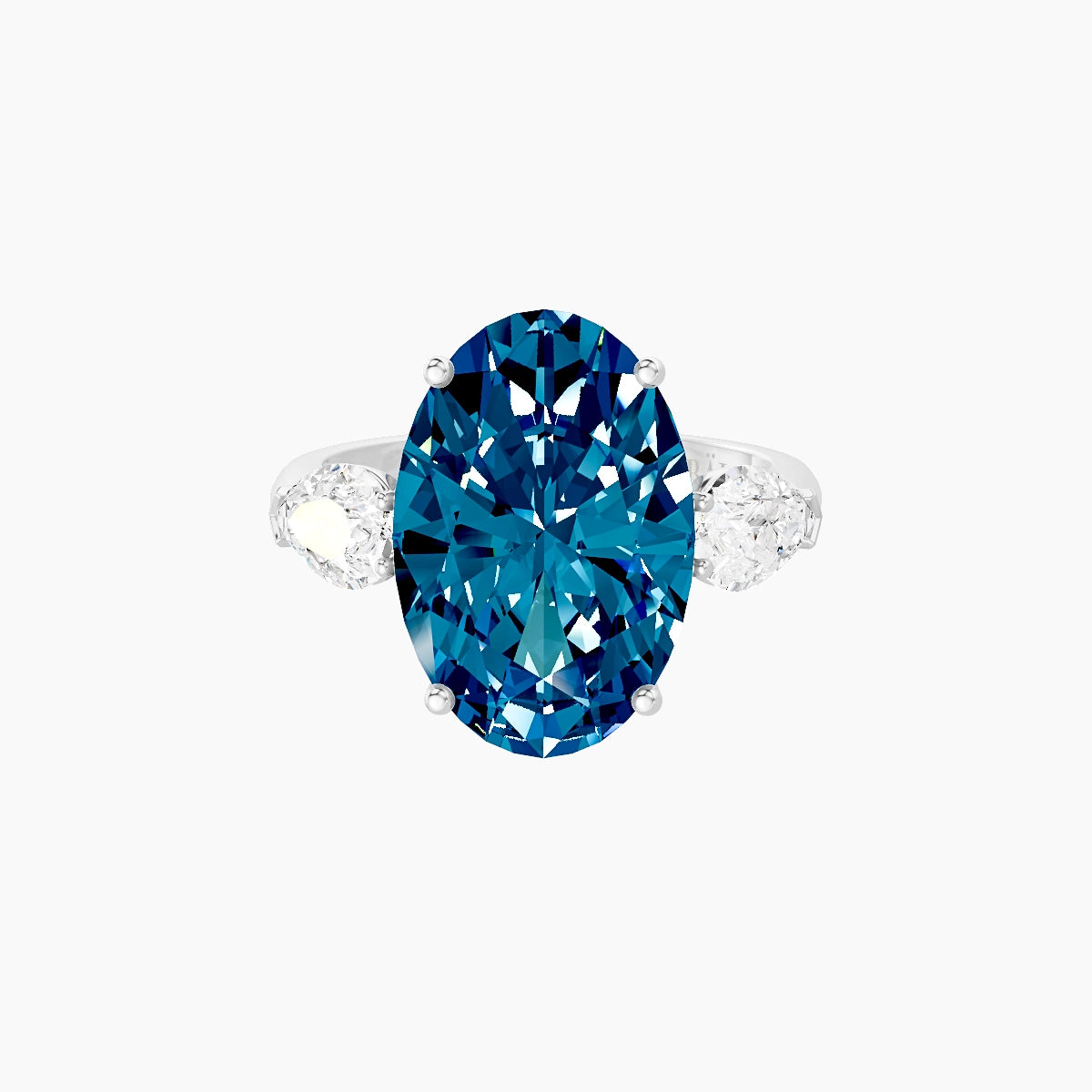 Classic Pear Trilogy | 18k White Gold 5 ct Oval Blue Lab Diamond Ring