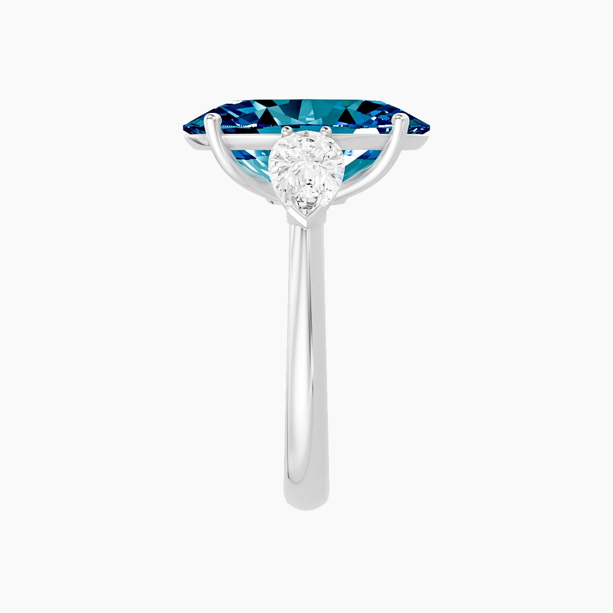 Classic Pear Trilogy | 18k White Gold 5 ct Oval Blue Lab Diamond Ring