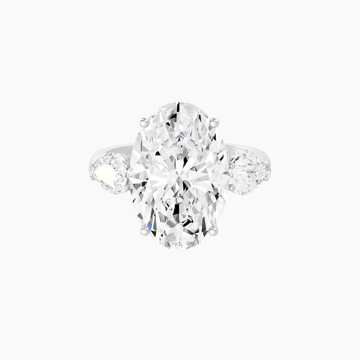 Classic Pear Trilogy | 18k White Gold 5 ct Oval White Lab Diamond Ring