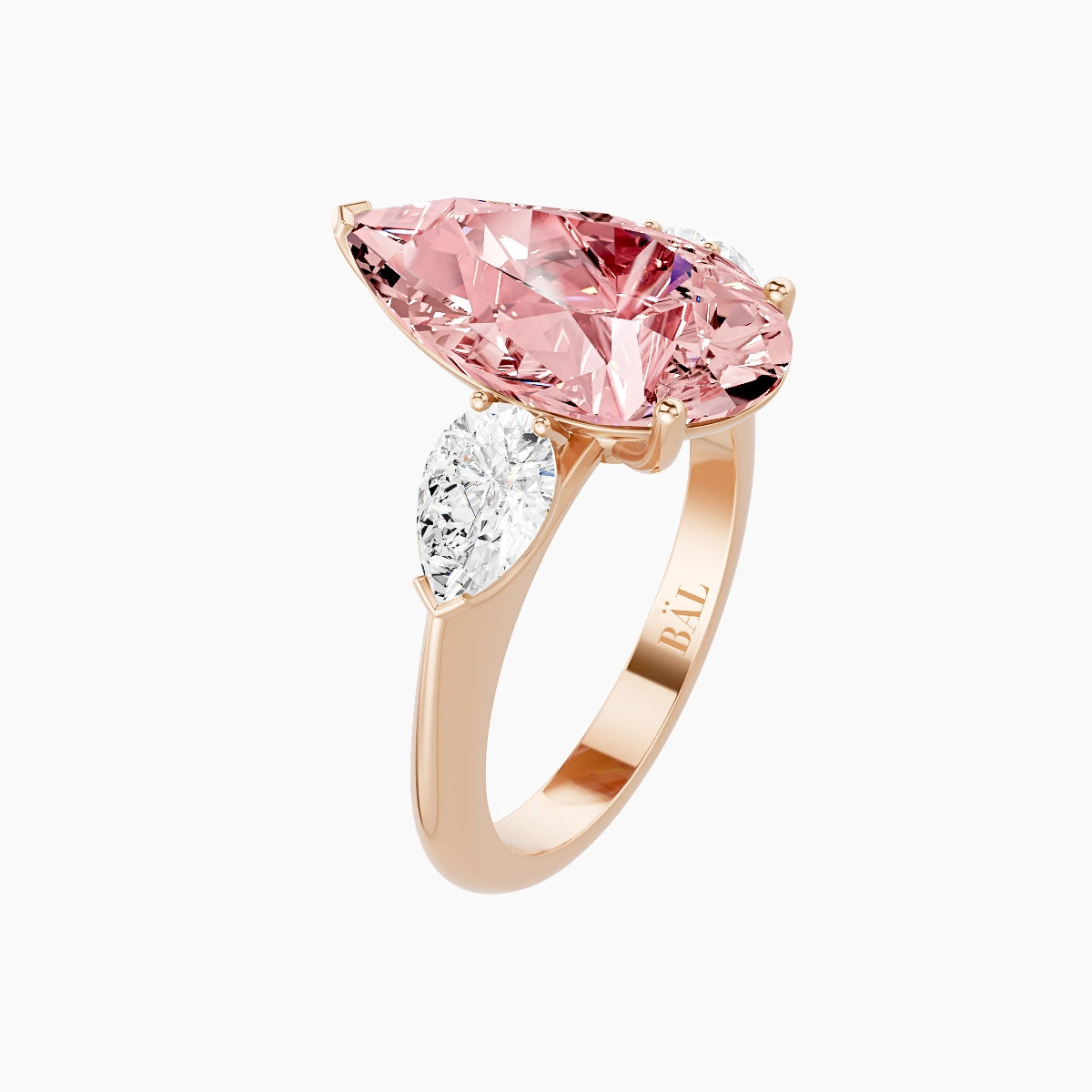 Classic Pear Trilogy | 18k Rose Gold 5 ct Pear Pink Lab Diamond Ring