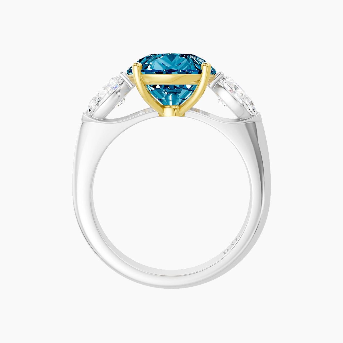 Classic Pear Trilogy | 18k White & Yellow Gold 5 ct Pear Blue Lab Diamond Ring