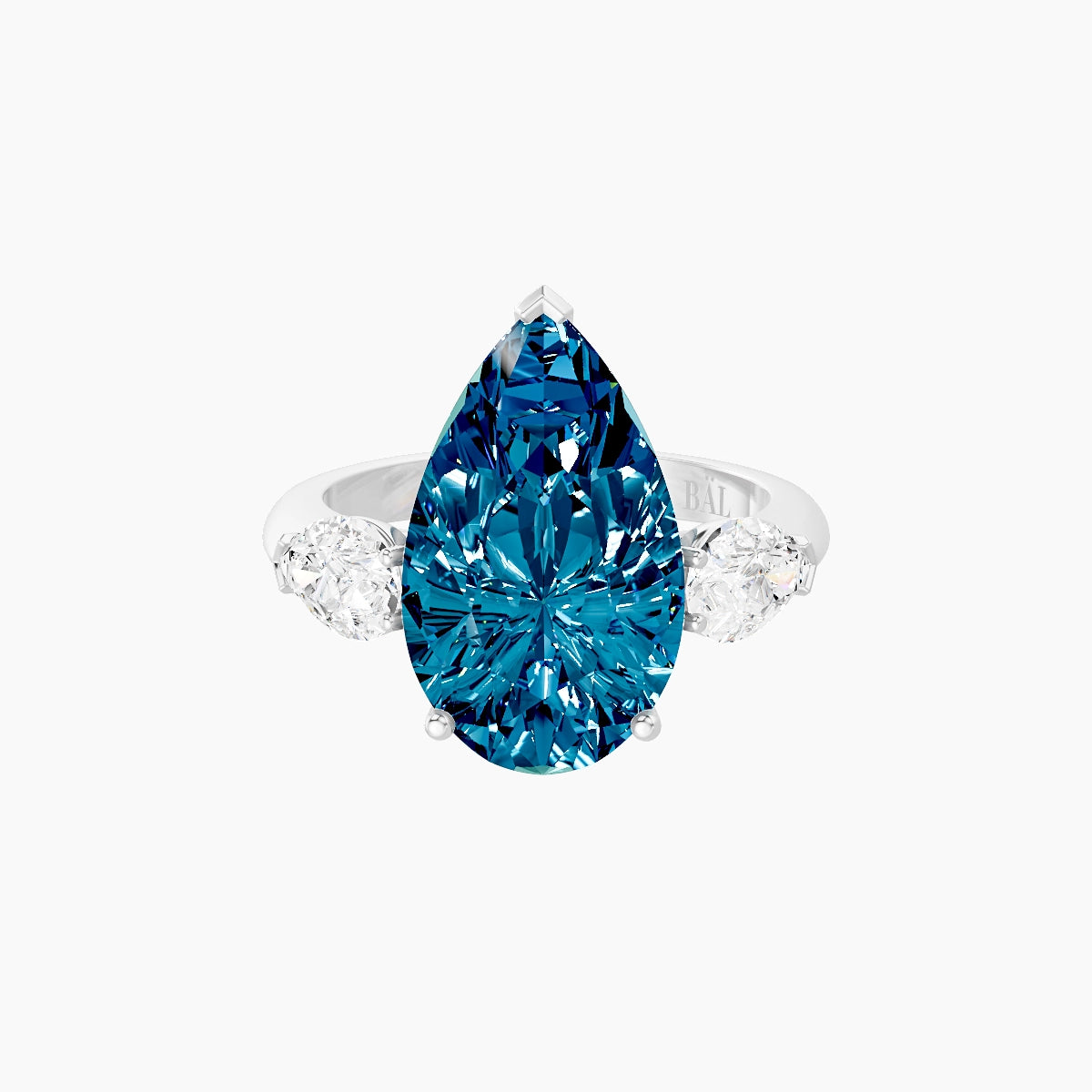 Classic Pear Trilogy | 18k White Gold 5 ct Pear Blue Lab Diamond Ring