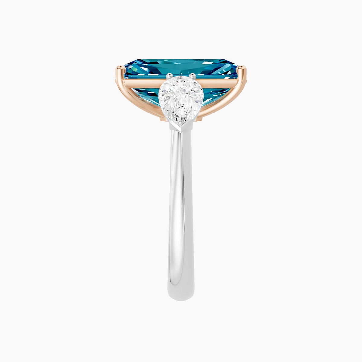 Classic Pear Trilogy | 18k White & Rose Gold 5 ct Radiant Blue Lab Diamond Ring