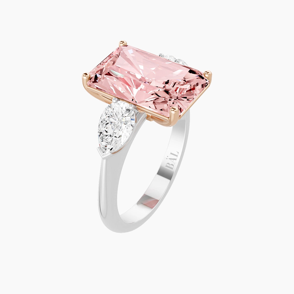 Classic Pear Trilogy | 18k White & Rose Gold 5 ct Radiant Pink Lab Diamond Ring