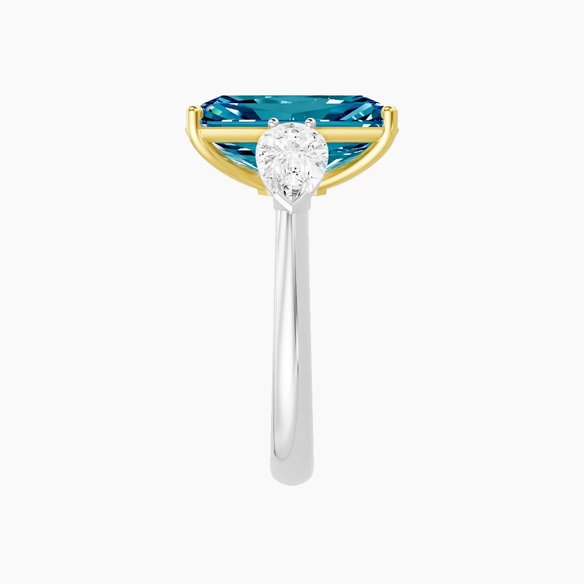 Classic Pear Trilogy | 18k White & Yellow Gold 5 ct Radiant Blue Lab Diamond Ring