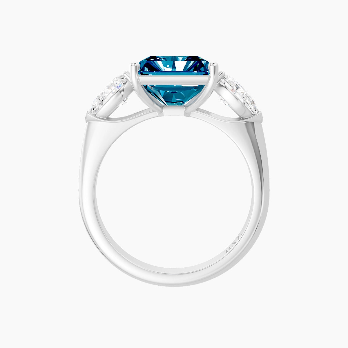 Classic Pear Trilogy | 18k White Gold 5 ct Radiant Blue Lab Diamond Ring