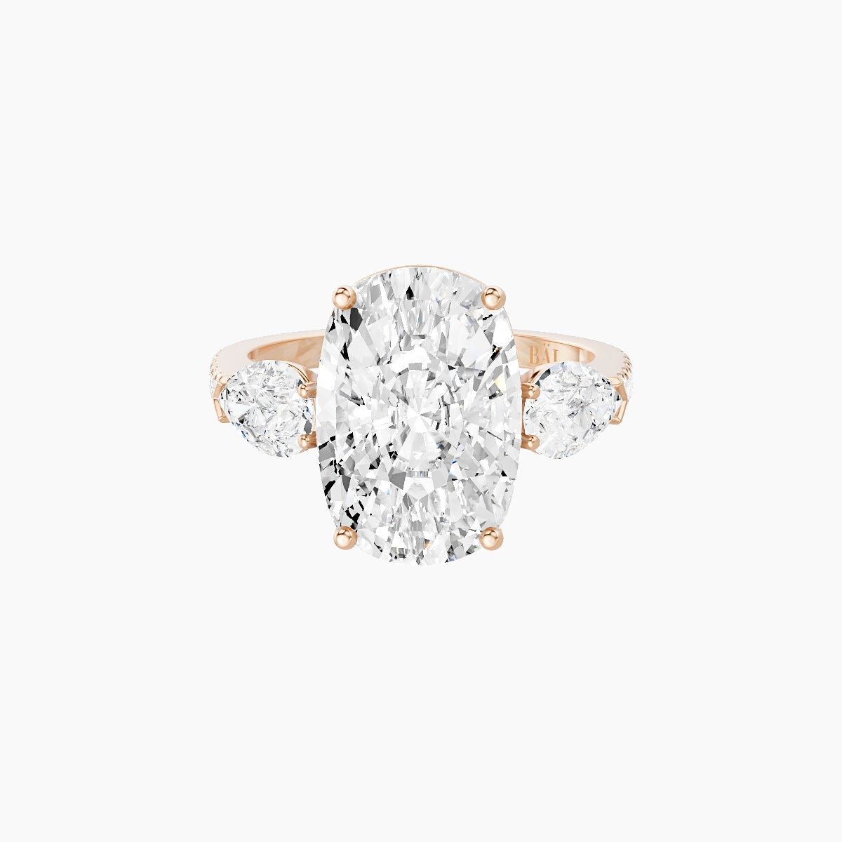 Classic Pear Trilogy with Straight Shank | 18k Rose Gold 5 ct Cushion White Lab Diamond Ring