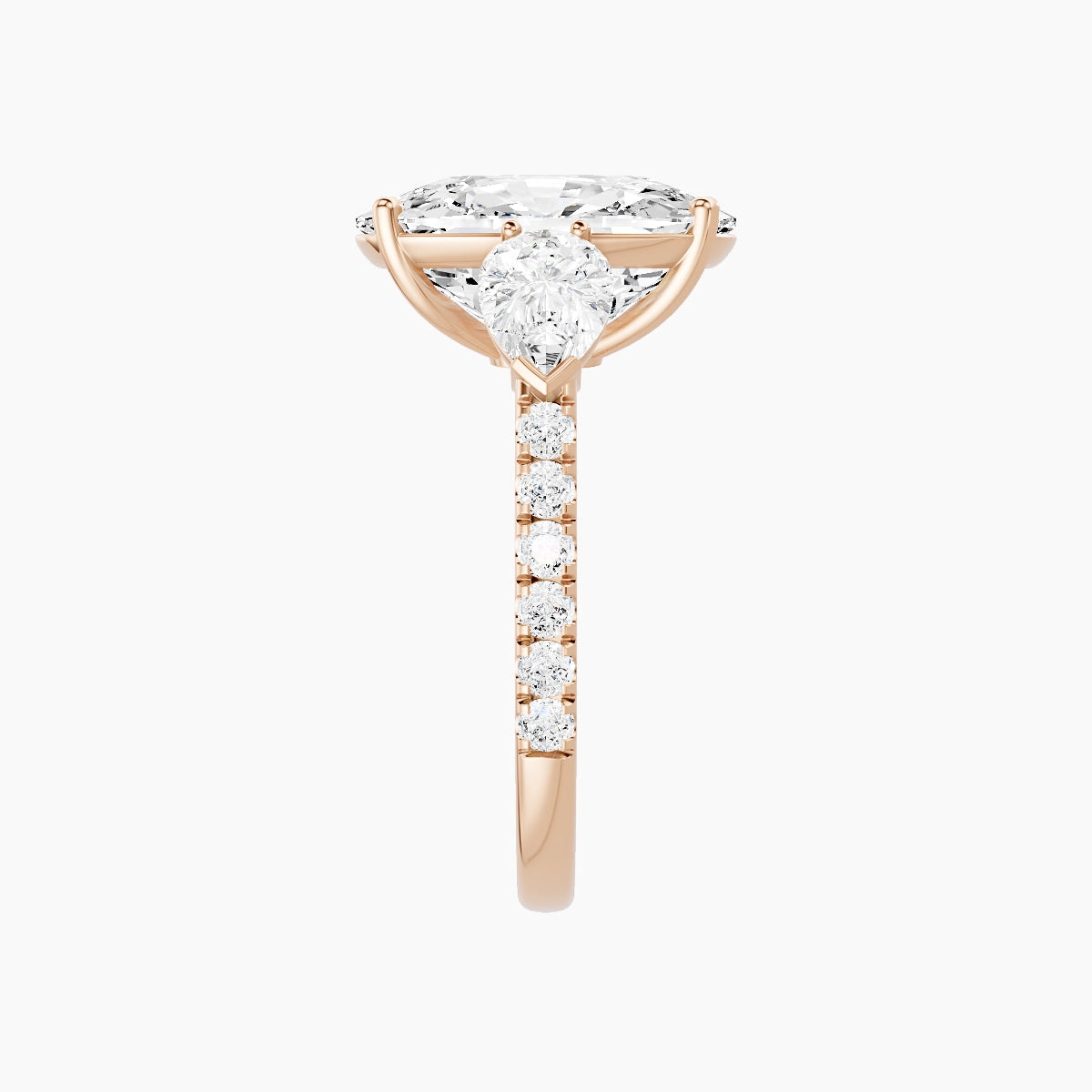 Classic Pear Trilogy with Straight Shank | 18k Rose Gold 5 ct Cushion White Lab Diamond Ring