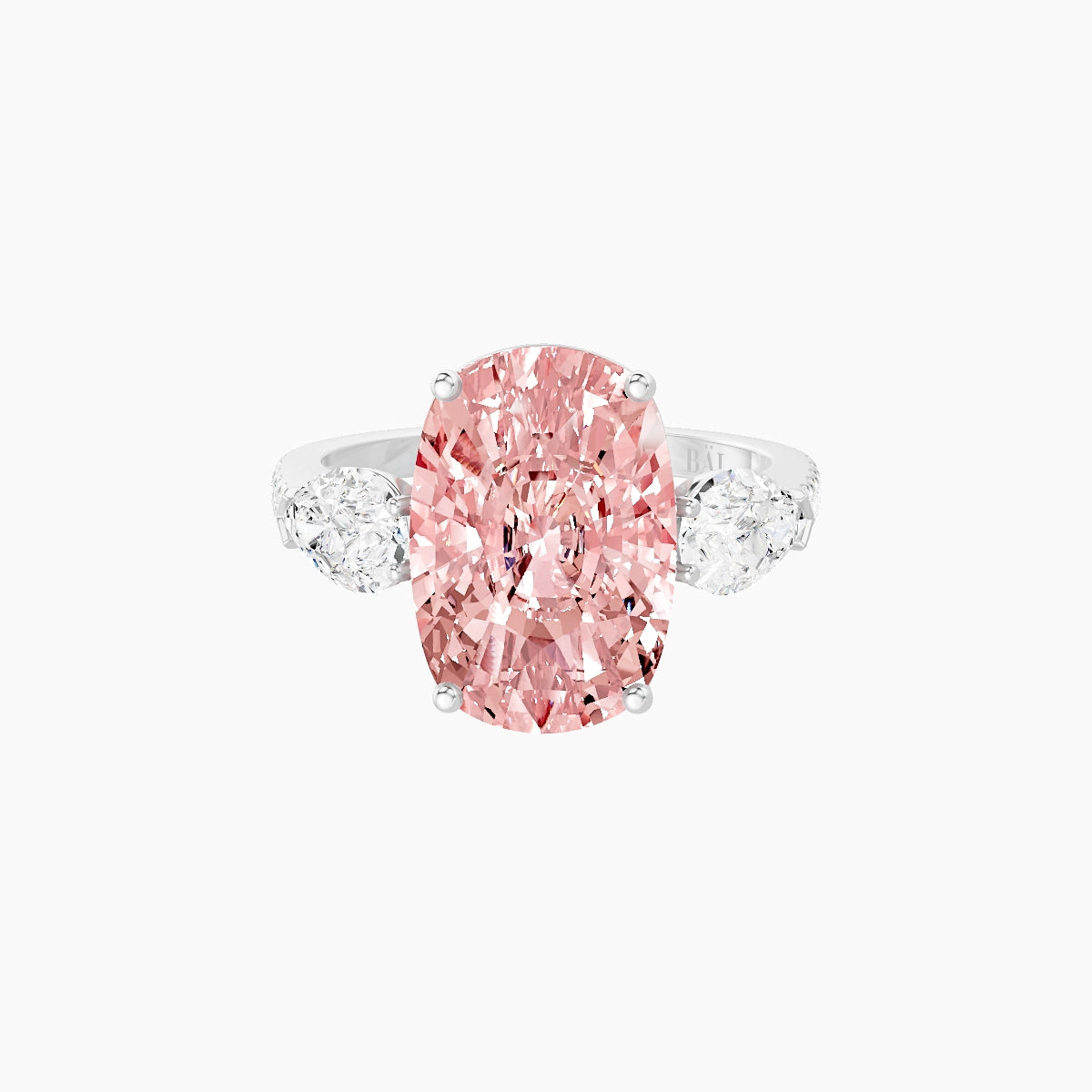Classic Pear Trilogy with Straight Shank | 18k White Gold 5 ct Cushion Pink Lab Diamond Ring