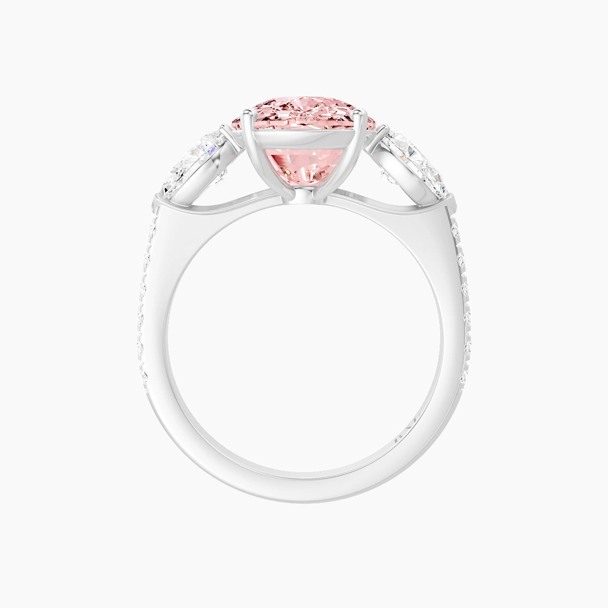 Classic Pear Trilogy with Straight Shank | 18k White Gold 5 ct Cushion Pink Lab Diamond Ring