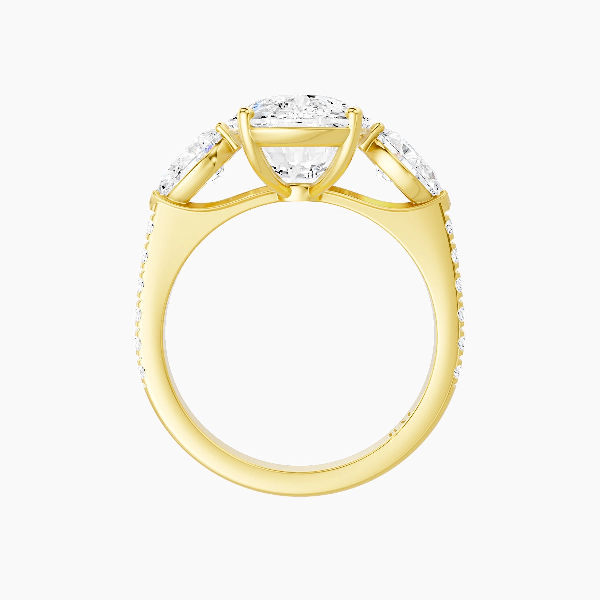 Classic Pear Trilogy with Straight Shank | 18k Yellow Gold 5 ct Cushion White Lab Diamond Ring