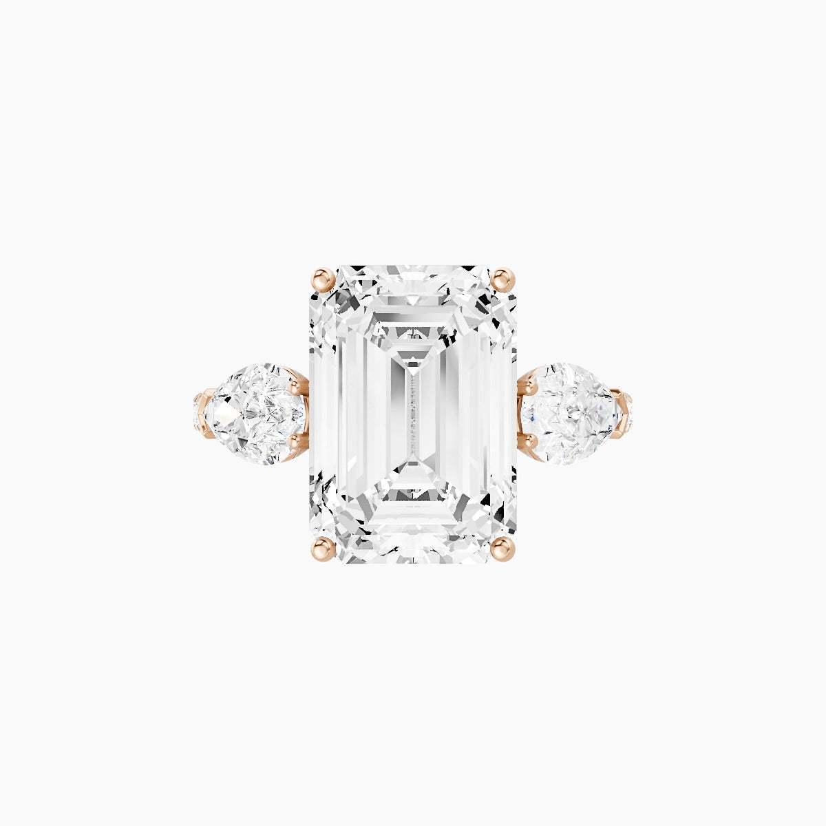 Classic Pear Trilogy with Straight Shank | 18k Rose Gold 5 ct Emerald White Lab Diamond Ring