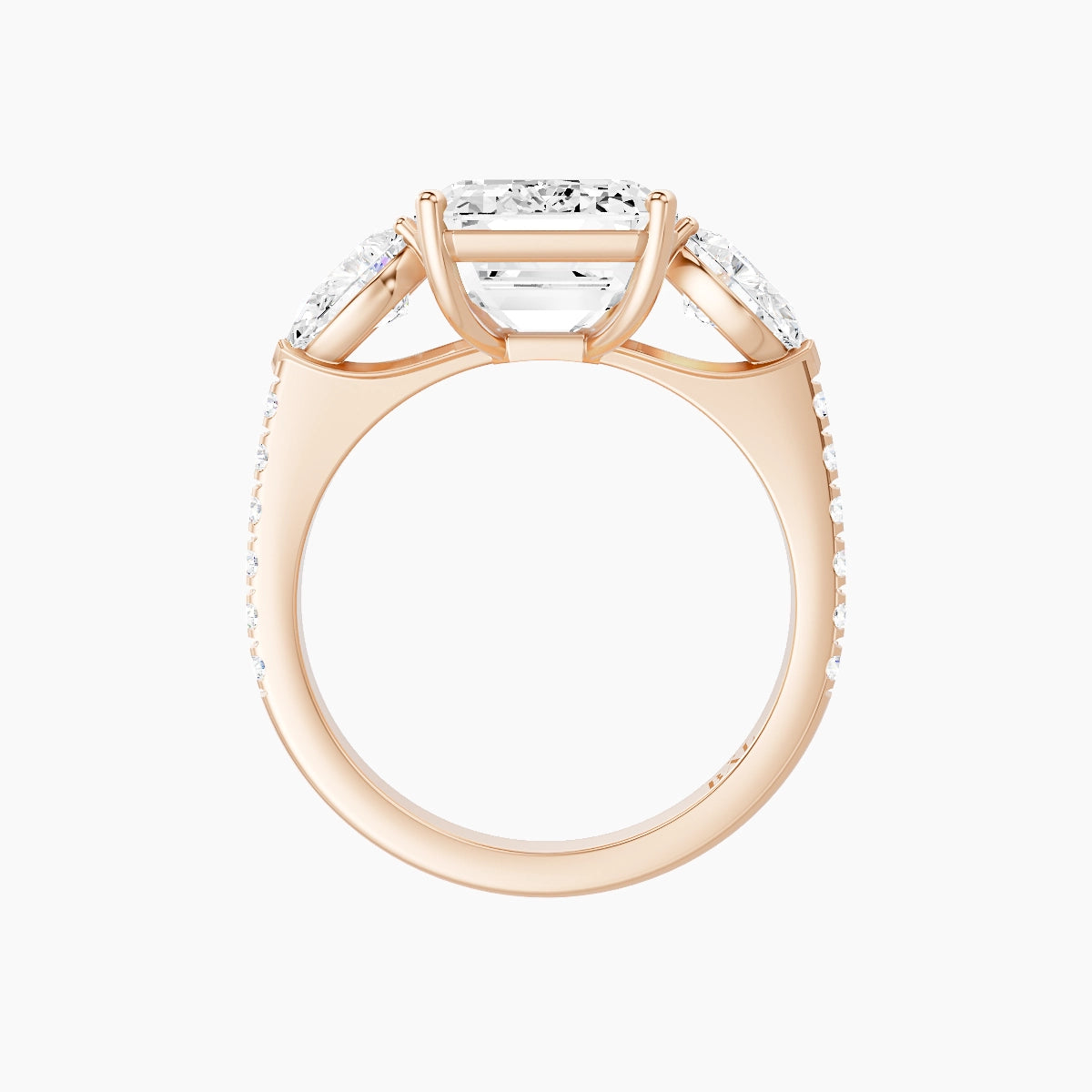 Classic Pear Trilogy with Straight Shank | 18k Rose Gold 5 ct Emerald White Lab Diamond Ring