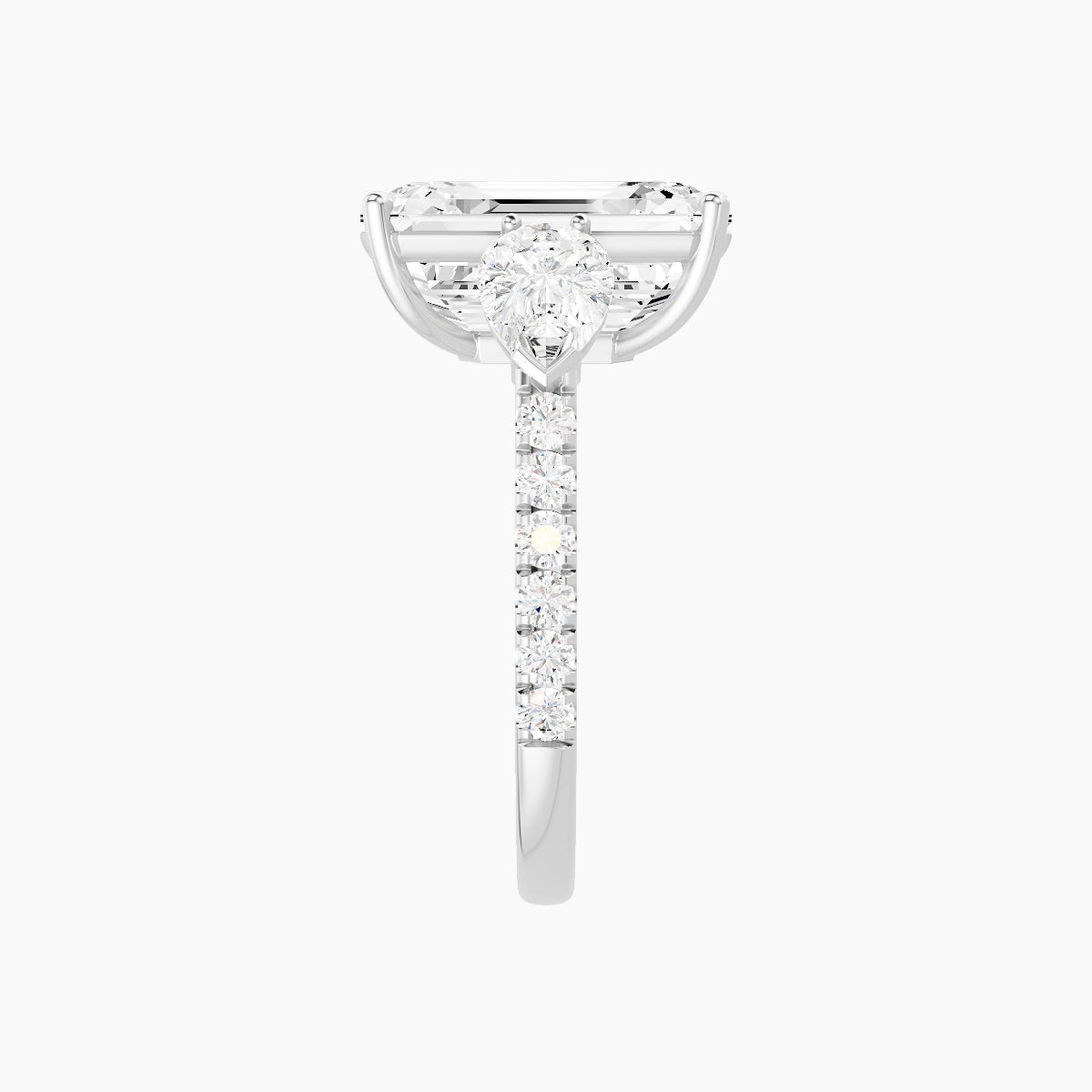 Classic Pear Trilogy with Straight Shank | 18k White Gold 5 ct Emerald White Lab Diamond Ring