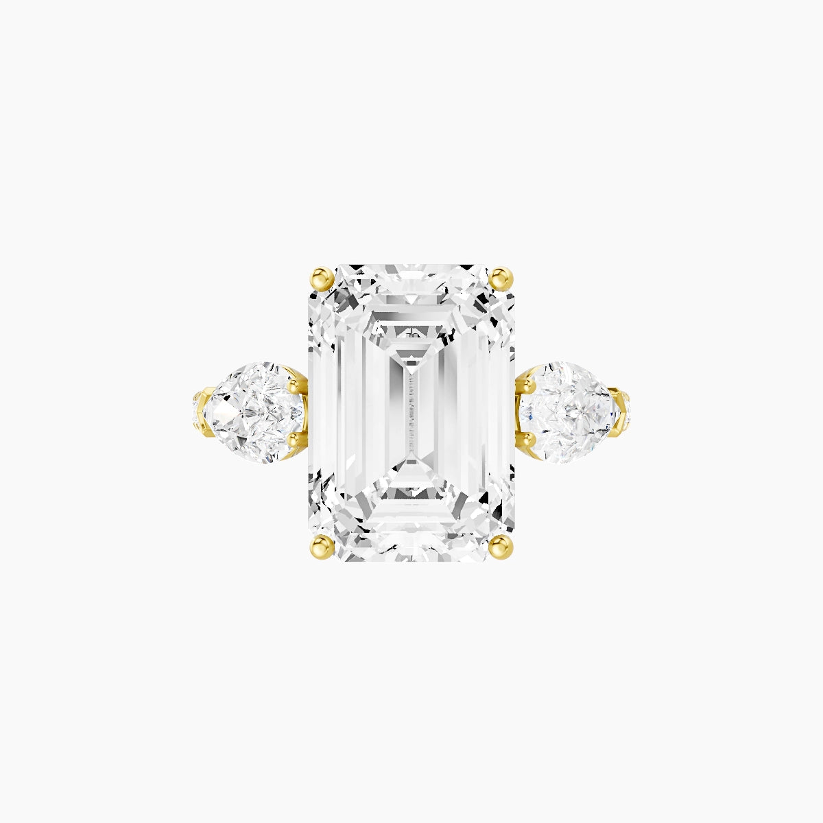 Classic Pear Trilogy with Straight Shank | 18k Yellow Gold 5 ct Emerald White Lab Diamond Ring